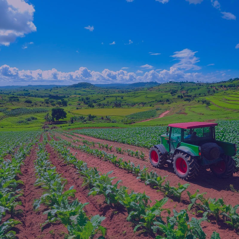 Agriculteur sénégalais et tracteur dans les champs, accompagné par la BCI